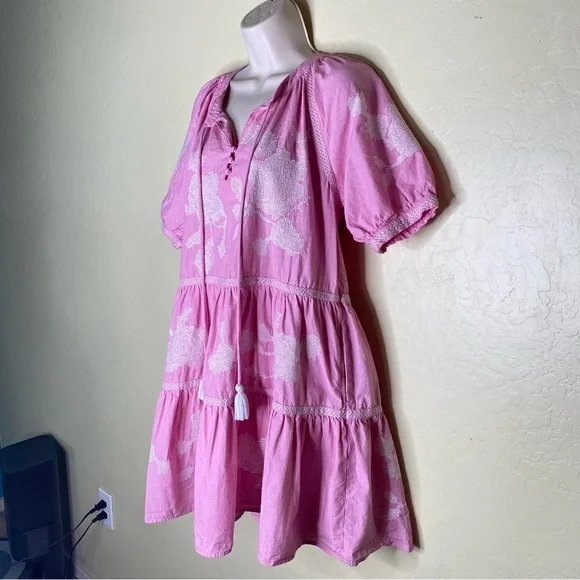 Rose and Rose Snaresbrook Pink Embroidered Floral Tunic Tassels Dress Size S - Picture 4 of 16